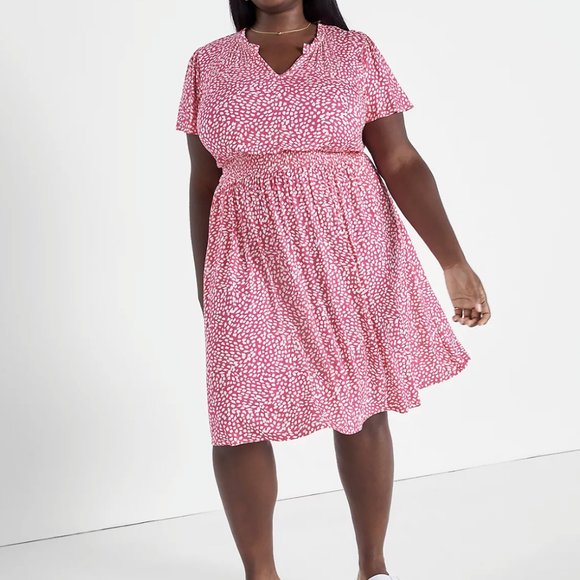Lane Bryant Dresses & Skirts - Lane Bryant Pink and White Flutter-Sleeve Smocked Waist Dress-Size 22/24